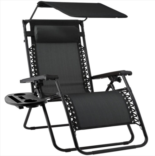 Folding Zero Gravity Recliner Patio Lounge Chair w/ Canopy, Side Tray - Lot 391