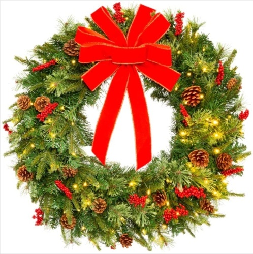 30" Pre-Lit Battery Powered Christmas Wreath w/ Lights - Lot 402