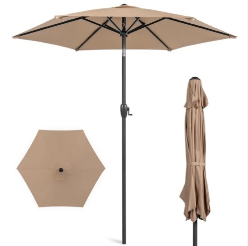 Outdoor Market Patio Umbrella w/ Push Button Tilt, Crank Lift - 7.5ft - Lot 506
