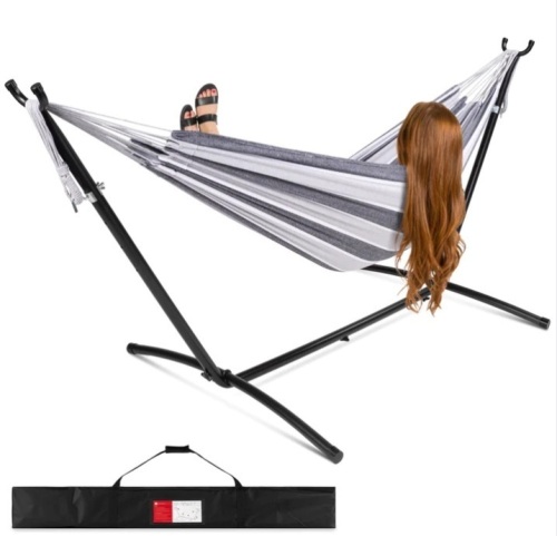 2-Person Brazilian-Style Double Hammock w/ Carrying Bag and Steel Stand - Lot 518
