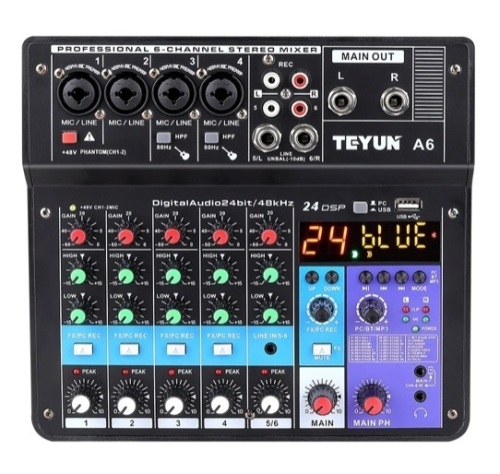 TEYUN A6 Audio Mixing Console Sound Table Board with 6 Channels, USB, Bluetooth - Lot 42