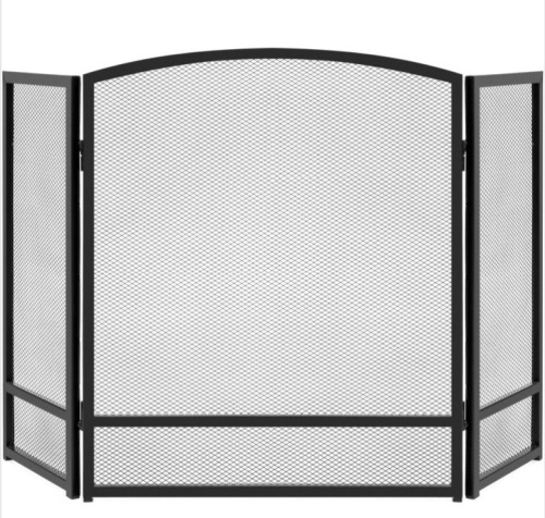 3-Panel Simple Steel Mesh Fireplace Screen w/ Worn Finish - 54.25x30.25in - Lot 720