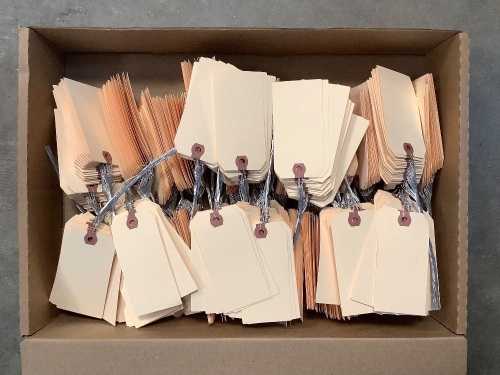 Box of Strung Manila Paper Hang Tags with Reinforced Eyelet Hole - Lot 602