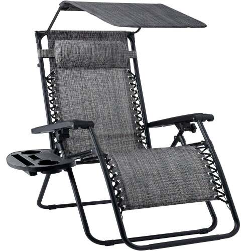 Folding Zero Gravity Recliner Patio Lounge Chair w/ Canopy, Side Tray - Lot 258