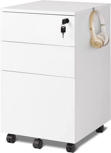 DEVAISE 3 Drawer Rolling File Cabinet with Lock, Wood - Lot 284