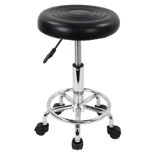 Leather Modern Round Rolling Stool with Footrest - Lot 315