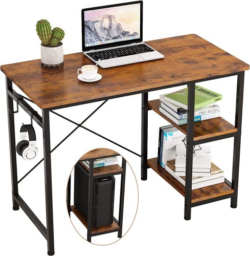 Writing Computer Desk 39", Home Office Study Desk with 2 Hooks and Storage Shelves - Lot 316