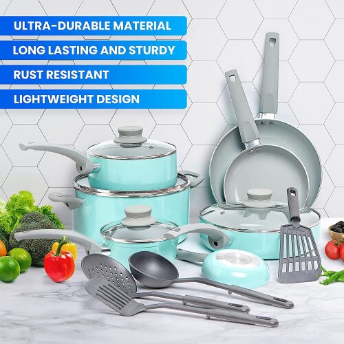 Mueller Pots and Pans Set Healthy Stone 16-Piece Nonstick Cookware Set - Lot 342