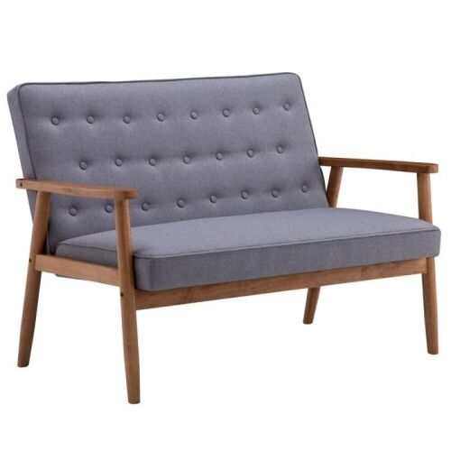 Mid-Century Modern Accent Wooden Armchair Upholstered Tufted Back - Possible Missing Hardware  - Lot 240