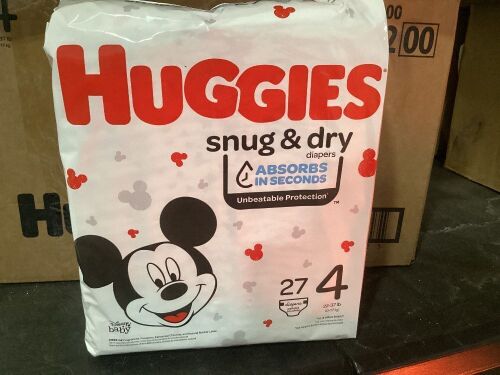 Case of (4) Huggies Snug & Dry Baby Diapers, Size 4, 27 ct - Lot 218