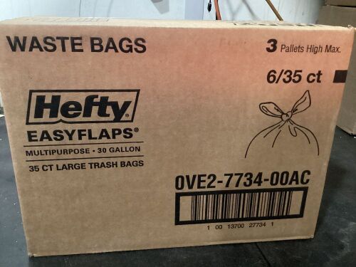 Case of (6) Hefty Easy Flaps 30 Gal Trash Bags, 35 ct   - Lot 616