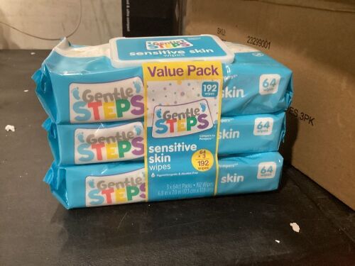 Case of (12) Gentle Steps Sensitive Skin Basby Wipes, 64 ct - Lot 574