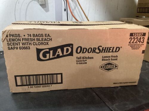 Case of (4) Glad OdorShield Lemon Fresh 13Gal Tall Kitchen Quick-Tie Bags - Lot 328