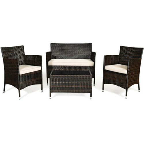 4-Piece Rattan Patio Conversation Furniture Set with Glass Table  - Lot 40