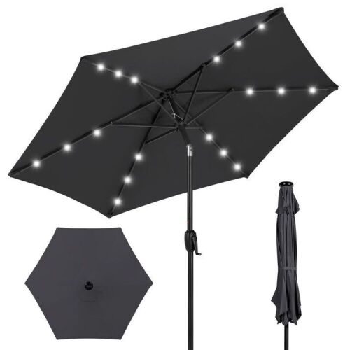 Outdoor Solar Patio Umbrella w/ Push Button Tilt, Crank Lift - 7.5ft  - Lot 290