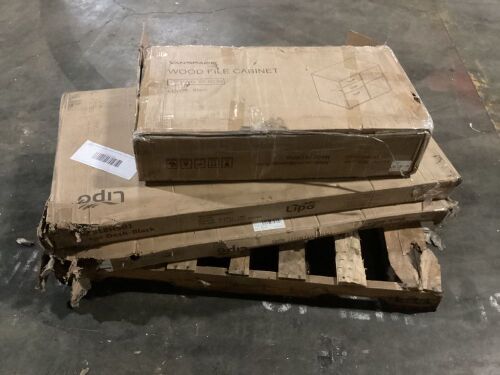 Lot of (2) Corner Office Desk & (1) File Cabinet - Corner of One Desk Damaged - Lot 369