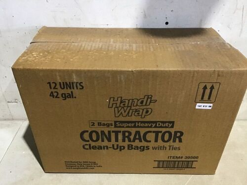 Case of (12) Handi-Wrap Heavy Duty 42 gal Contractor Bags with Ties - Lot 245