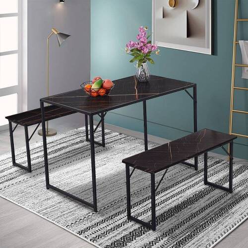 3-Piece Dining Table Set - Black Marble - Lot 396