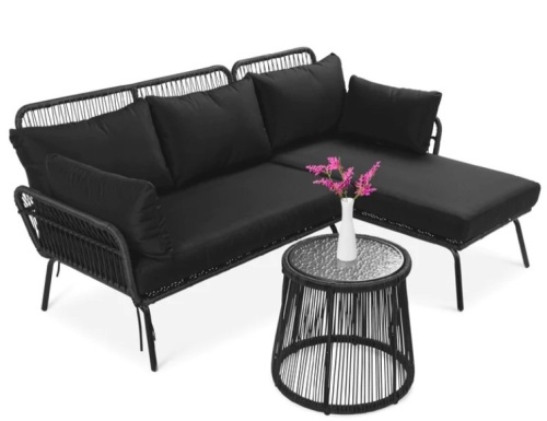 Rope Woven Sectional, L-Shape Sofa Set w/ Detachable Lounger, Table - Lot 59