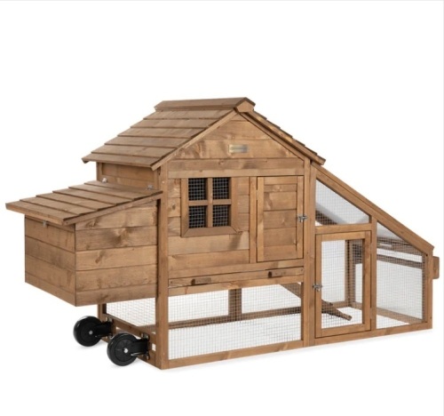 Mobile Wood Chicken Coop Tractor w/ Wheels, 2 Doors, Nest Box - 70in - Lot 78