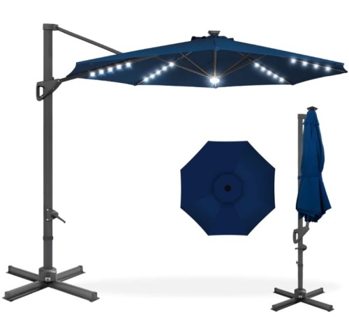 360-Degree Solar LED Cantilever Offset Patio Umbrella w/ Tilt - 10ft - Lot 94