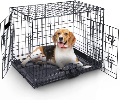 36 Inch Folding Metal Dog Cage with 2 Doors (Front & Side) - Lot 114