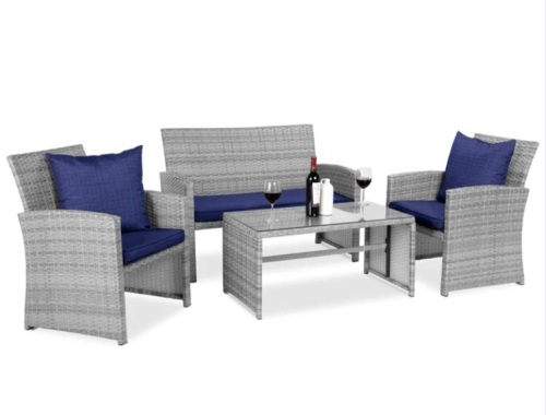 4-Piece Outdoor Wicker Conversation Patio Set w/ 4 Seats, Glass Table Top - Lot 149