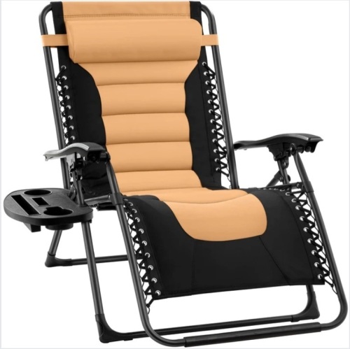 Oversized Padded Zero Gravity Chair, Folding Recliner w/ Headrest, Side Tray - Lot 186