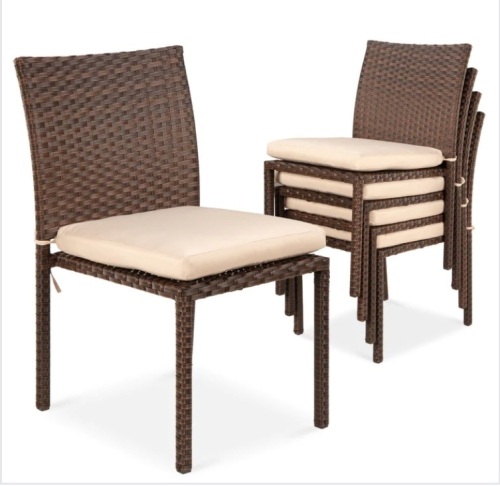 Set of 4 Stackable Outdoor Patio Wicker Chairs w/ Cushions, UV-Resistance - Lot 190