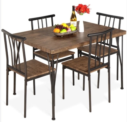 5-Piece Modern Metal and Wood Dining Table Furniture Set w/ 4 Chairs - Lot 191