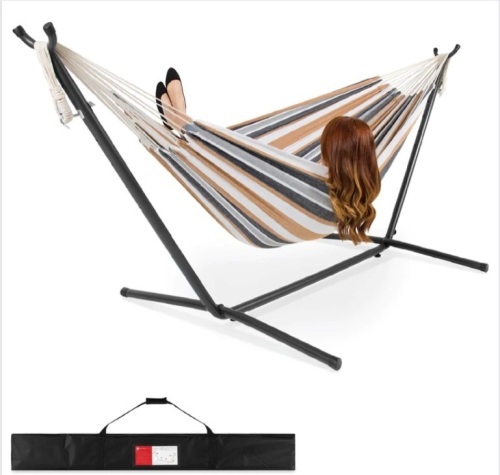 2-Person Brazilian-Style Double Hammock w/ Carrying Bag and Steel Stand - Lot 216