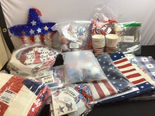 Box Bundle of Misc 4th of July/ Patriotic Decor & Party Supplies - Lot 242