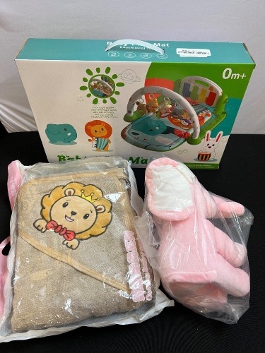 Misc Baby Bundle - Plush Elephant, Hooded Towel & Play Mat - Lot 273