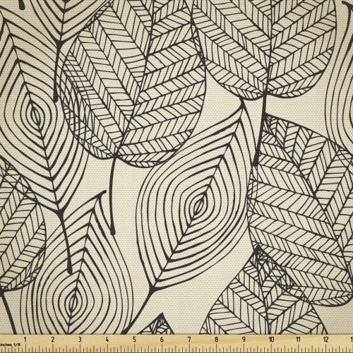 Ambesonne Beige Fabric, Geometric Leaf Pattern - Lot 319