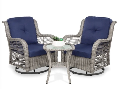 3-Piece Patio Wicker Bistro Furniture Set w/ 2 Swivel Rocking Chairs, Table - Lot 341
