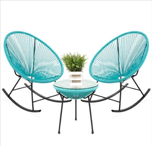 3-Piece Patio Woven Rope Acapulco Rocking Chair Bistro Set - Lot 428