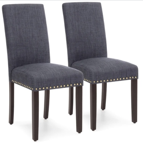 Set of 2 Upholstered Parsons Accent Dining Chairs w/ Wood Legs, Studded Trim - Lot 474