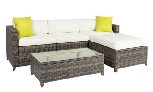 5-Piece Modular Wicker Patio Sectional Set w/ Glass Tabletop, Removable Cushion Covers - Lot 58