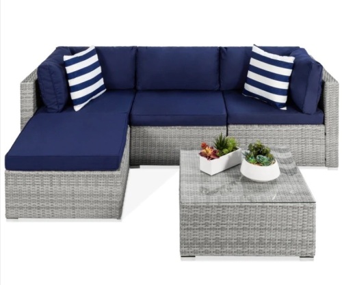 5-Piece Modular Wicker Sectional Conversation Set w/ 2 Pillows, Coffee Table - Lot 30A