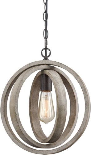 Rustic Pendant Lighting Wood Globe Pendant Light Fixture -1 Light - Lot 449