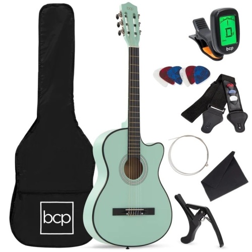 Beginner Acoustic Cutaway Guitar Set w/ Case, Strap, Capo - 38in - Lot 602