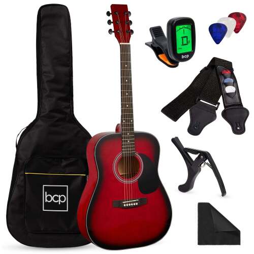 41in Acoustic Guitar Starter Kit w/ Digital Tuner, Padded Case, Picks, Strap - Lot 640