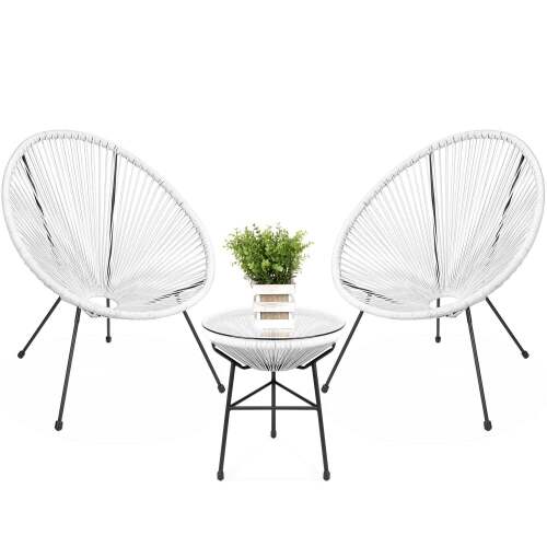 3-Piece All-Weather Patio Acapulco Bistro Set w/ Rope, Glass Top Table - Lot 671