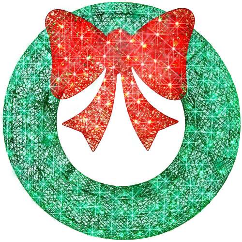 Pre-Lit Outdoor Christmas Wreath, LED Metal Holiday Decor w/ Bow - Lot 675