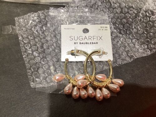 Case of (32) Sugarfix by Baublebar Pink Pearl Hoop Earrings  - Lot 625