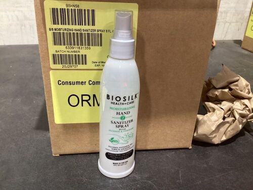 Case of (12) BioSilk Hand Sanitizer Spray with Alcohol & Peroxide 8 fl oz  - Lot 499