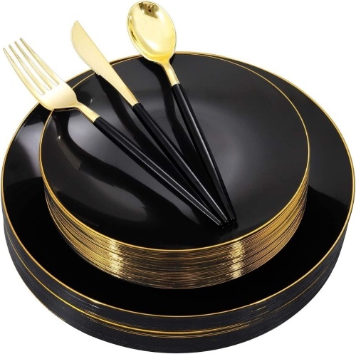 Gold Rim Plastic Tableware Set - Lot 482