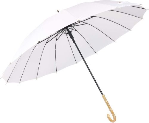 Bamboo Stick Umbrella, Auto Open, Solid Color, White - Lot 167