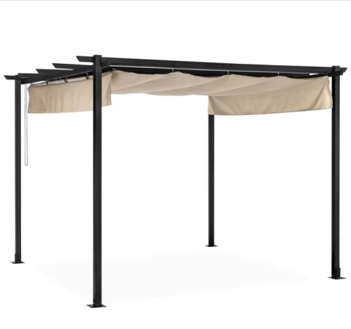 Outdoor Pergola, Patio Shelter w/ Retractable Canopy, Steel Frame - 10x10ft - Lot 404