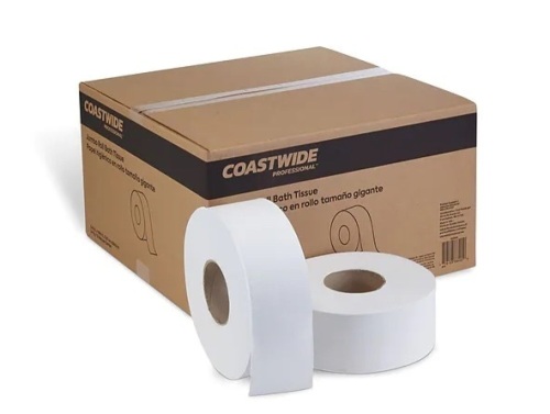 Box of Coastwide 2-Ply Jumbo Toilet Paper, White, 1000 ft./Roll, 12 Rolls/Carton - Lot 429